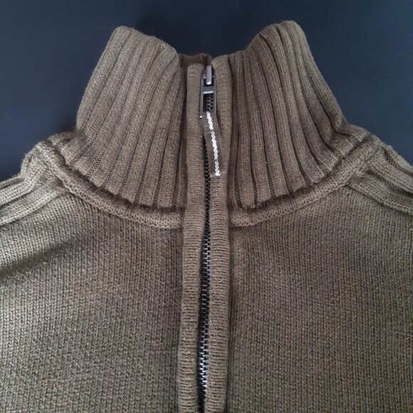 H&M L.O.G.G. SZ L Olive Green Cotton Mock Neck 1/4 Zip Men's Sweater - Picture 6 of 14